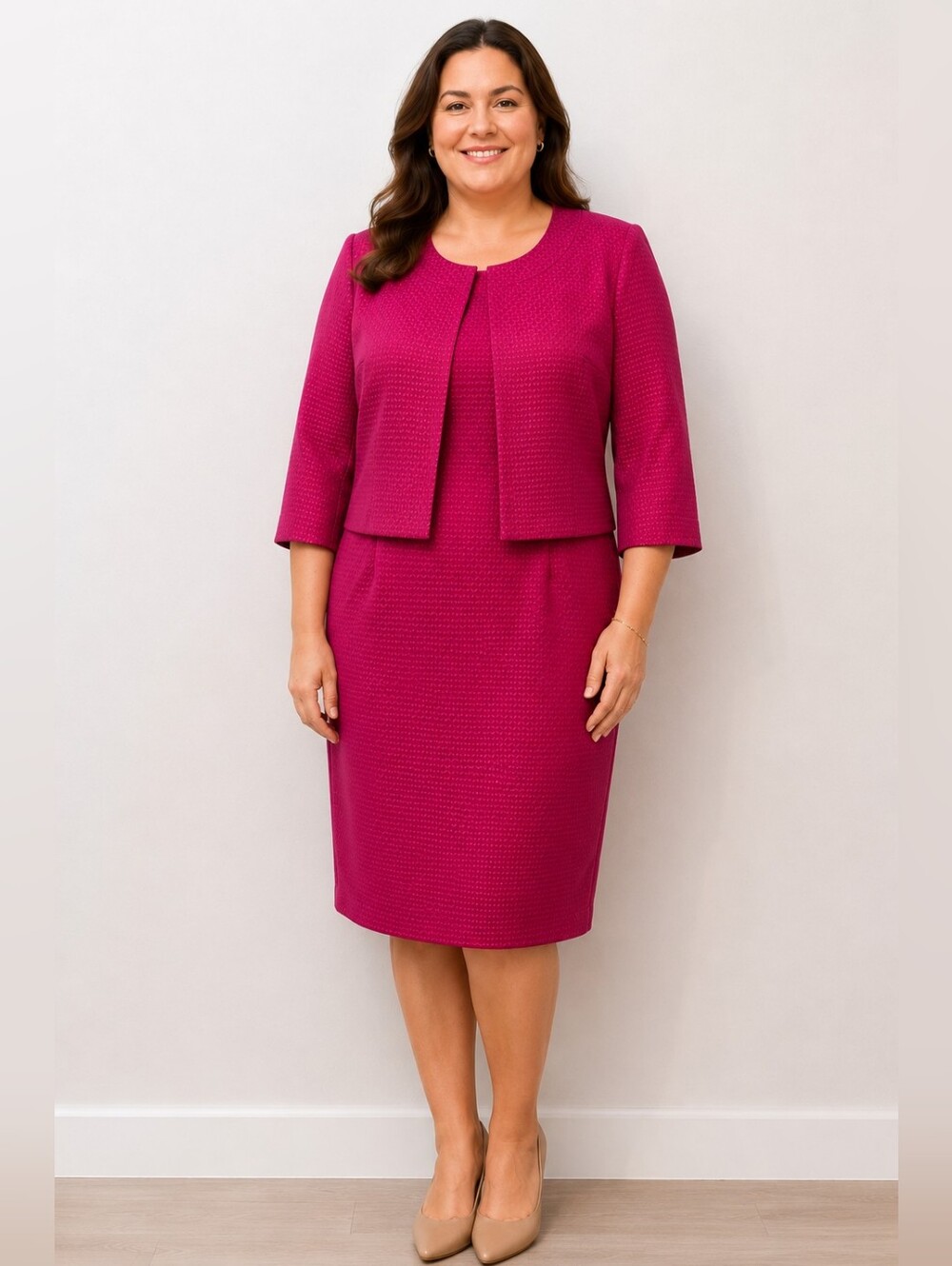 Danillo Fuchsia Textured Jacket Dress Suit Set Women’s Size 12W Pre-Owned EUC